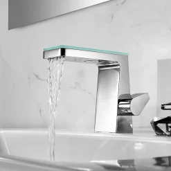 Robinet mitigeur pour lavabo ou vasque NT7320 effet cascade - chrome et verre