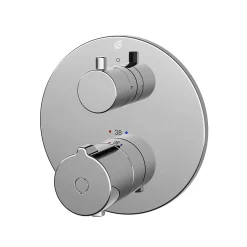 Robinet mitigeur thermostatique de douche rond mural encastré Laiton Chrome, Fonction anti-brûlure 14,3cm - VIREO