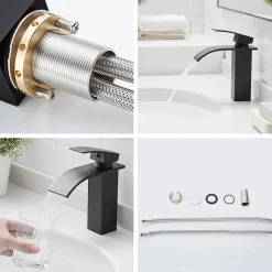 Robinet mitigeur TIBRE bec cascade extra-plat noir chromé - Saniverre