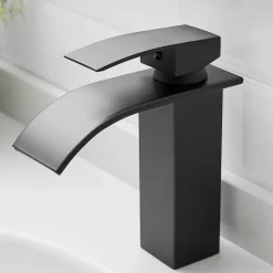 Robinet mitigeur TIBRE bec cascade extra-plat noir chromé - Saniverre