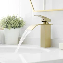 Robinet mitigeur TIBRE bec cascade extra-plat or brossé - Saniverre