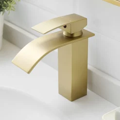 Robinet mitigeur TIBRE bec cascade extra-plat or brossé - Saniverre