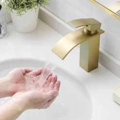 Robinet mitigeur TIBRE bec cascade extra-plat or brossé - Saniverre