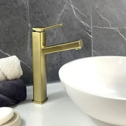 Robinet mitigeur vasque avec bec extractible Doré brossé - Graffias