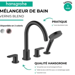 Robinet mélangeur bain douche 4 trous HANSGROHE Vernis Blend noir mat