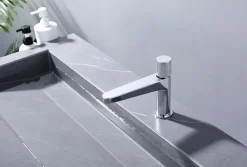 Robinet pour lavabo vasque et évier design en laiton peu bruyant et avec aérateur économie d'eau - H. 16,3cm - Chrome