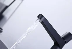 Robinet pour lavabo vasque et évier design en laiton peu bruyant et économe en eau - H. 21,5cm - Noir (mat)
