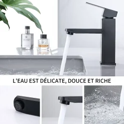 Robinet Salle Bain Noir Mitigeur Lavabo en Laiton Mitigeur Salle de Bain Contient des Tuyaux Chauds et Froids