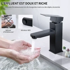 Robinet Salle Bain Noir Mitigeur Lavabo en Laiton Mitigeur Salle de Bain Contient des Tuyaux Chauds et Froids