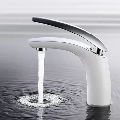 Robinet Salle de Bain Blanc Mitigeur de Lavabo En Laiton de Qualité Robinetterie pour Lavabo Hauteur sous Bec 125mm