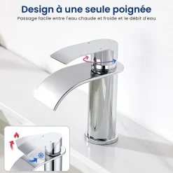 Robinet Salle de Bain Cascade, Mitigeur lavabo Rond Robinet lavabo Eau Froide/Chaude