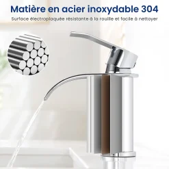 Robinet Salle de Bain Cascade, Mitigeur lavabo Rond Robinet lavabo Eau Froide/Chaude