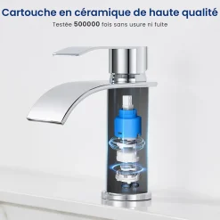 Robinet Salle de Bain Cascade, Mitigeur lavabo Rond Robinet lavabo Eau Froide/Chaude
