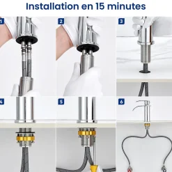 Robinet Salle de Bain Cascade, Mitigeur lavabo Rond Robinet lavabo Eau Froide/Chaude