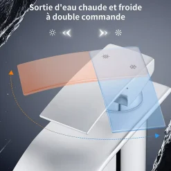 Robinet Salle de Bain Cascade Mitigeur de Lavabo Design Moderne pour Vasque Chromé en Inox