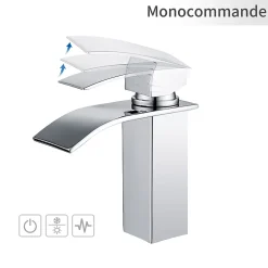 Robinet Salle de Bain Cascade Mitigeur de Lavabo en Laiton Robinet à Deux Voies Chromé