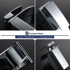 Robinet Salle de Bain Cascade Mitigeur de Lavabo en Laiton Robinet à Deux Voies Chromé
