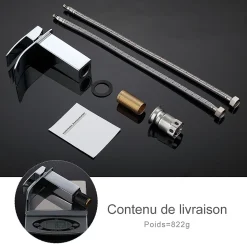 Robinet Salle de Bain Cascade Mitigeur de Lavabo en Laiton Robinet à Deux Voies Chromé