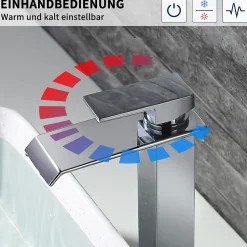 Robinet Salle de Bain Cascade Mitigeur de Lavabo Haut Robinetterie pour Vasque Chromé Design Moderne