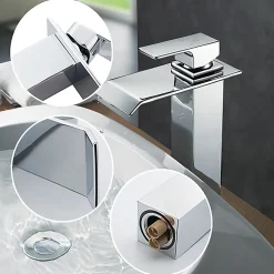 Robinet Salle de Bain Cascade Mitigeur de Lavabo Haut Robinetterie pour Vasque Chromé Design Moderne