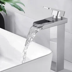 Robinet Salle de Bain Cascade Haut Mitigeur pour Vasque Chromé Robinet Design Moderne Corps en Acier Inox
