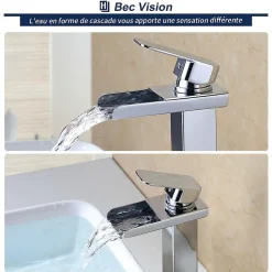 Robinet Salle de Bain Cascade Haut Mitigeur pour Vasque Chromé Robinet Design Moderne Corps en Acier Inox