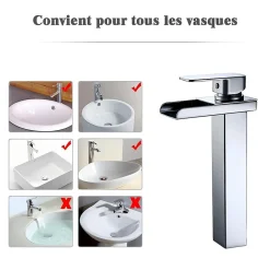 Robinet Salle de Bain Cascade Haut Mitigeur pour Vasque Chromé Robinet Design Moderne Corps en Acier Inox