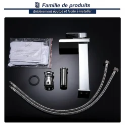 Robinet Salle de Bain Cascade Haut Mitigeur pour Vasque Chromé Robinet Design Moderne Corps en Acier Inox