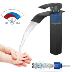 Robinet Salle de Bain Cascade Moderne, Auralum Max Mitigeur de Lavabo - Sortie Douce Sans Éclaboussures