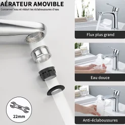 Robinet Salle de Bain Chromé Mitigeur de Lavabo à Deux Voies pour Salle de Bain Robinet Lavabo en Acier Inox