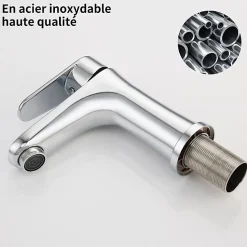 Robinet Salle de Bain Chromé Mitigeur de Lavabo à Deux Voies pour Salle de Bain Robinet Lavabo en Acier Inox