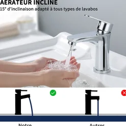 Robinet Salle de Bain Chromé Mitigeur de Lavabo à Deux Voies pour Salle de Bain Robinet Lavabo en Acier Inox
