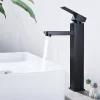 Robinet Salle de Bain Haut Mitigeur Salle Bain pour Vasque Robinet de Lavabo avec Poignée Carré Design Moderne Noir