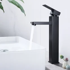 Robinet Salle de Bain Haut Mitigeur Salle Bain pour Vasque Robinet de Lavabo avec Poignée Carré Design Moderne Noir