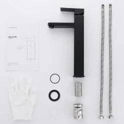 Robinet Salle de Bain Haut Mitigeur Salle Bain pour Vasque Robinet de Lavabo avec Poignée Carré Design Moderne Noir