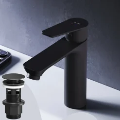 Robinet Salle de Bain Mitigeur lavabo avec bonde clic clac, Noir, taille S, FTA82122 AM.PM