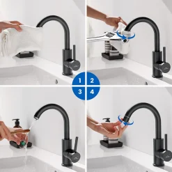 Robinet Salle de Bain Mitigeur lavabo, Noir , Auralum Max Robinet lavabo en Laiton , Froide/Chaude