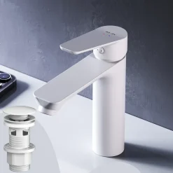 Robinet Salle de Bain Mitigeur de lavabo avec bonde clic clac, Blanc, taille S, FTA82133 AM.PM
