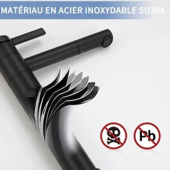 Robinet Salle de Bain Noir Mitigeur pour Vasque Haut Bec Pivotant Robinetterie de Lavabo en Acier Inox Design Moderne