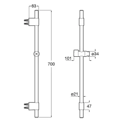 ROCA Barre de douche Sensum 700mm avec support douchette, Chromé
