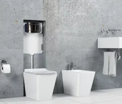 Réservoir caché compléte pour cuvette au sol avec plaque de commande en acier inoxydable double bouton