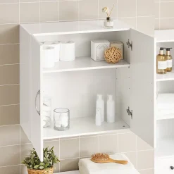 Salle de Bain Suspendue Placard Commode Murale, 2 Portes, FRG231-W, SoBuy