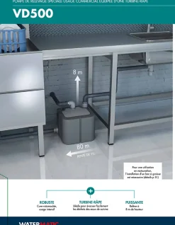Sanibroyeur pompe de relevage intégrée pour usage intensif 4 entrées pour restaurant (bac à graisse obligatoire) WATERMATIC VD500