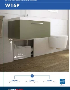 Sanibroyeur pour WC à relevage intégrée 3 entrées WATERMATIC W16P pour évacuation de 1 WC suspendu+1 bidet+1 douche+1 lavabo