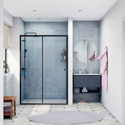 SAT PROJECT Porte de douche 140x185cm coulissante avec profilé noir mat (SATPROMUD140CT)