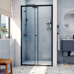 SAT PROJECT Porte de douche 110x185cm coulissante avec profilé noir mat (SATPROMUD110CT)