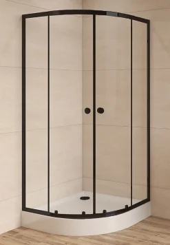 SAT PROJECT Douche quart de cercle 80x80cm coulissante avec profilé noir mat (SATPROMUS80CT)