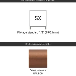 Sèche-serviette eau chaude cuivré de 710mm de haut et 230mm de large - 186 Watt - MIK710/230SXBCO