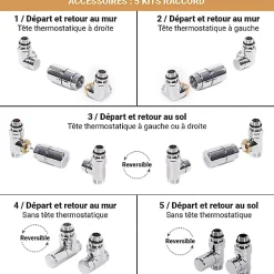 Sèche-serviette eau chaude doré de 1380mm de haut et 600mm de large - 683 Watt - FIO1380/600SXBRA