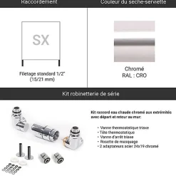 Sèche-serviette eau chaude chromé de 660mm de haut et 430mm de large - 179 Watt - FIO660/430SXCROK